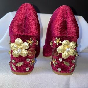 Jewel BADGLEY MISCHKA LADIES BLOCK HEEL SIZE 5 VELVET 3” HEEL BEAUTIFUL FUN SHOE
